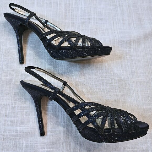NINA NEW YORK Blue Sparkly Fenix Platform Slingback Stiletto 4" Heels Size 5.5 - Picture 5 of 8